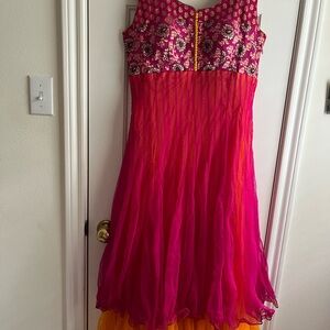 Ethnic Indian Wear Bollywood pink and orange net dress Size M